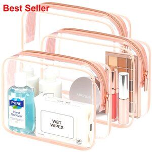 TSA Approved Clear Toiletry Bag 3 Pack Medium Size Travel Makeup Organizer